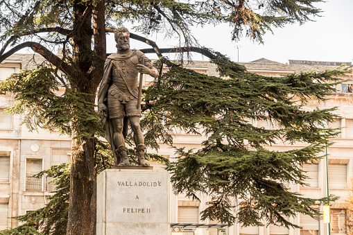 Valladolid, Spain. Monument to Rey Felipe II de Espana (King Philip II of Spain and Portugal)