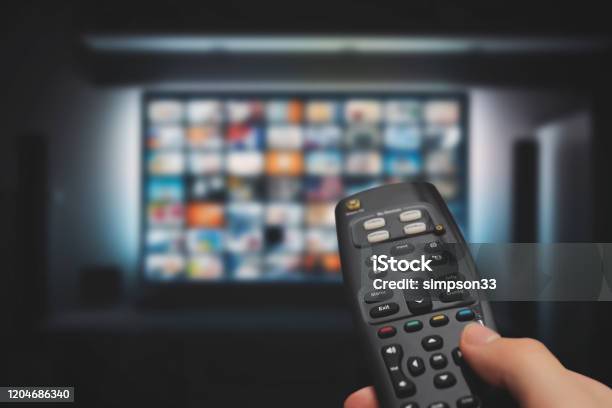 Vod Service On Television Tv Streaming Concept Stock Photo - Download Image Now - Television Industry, Television Set, Downloading