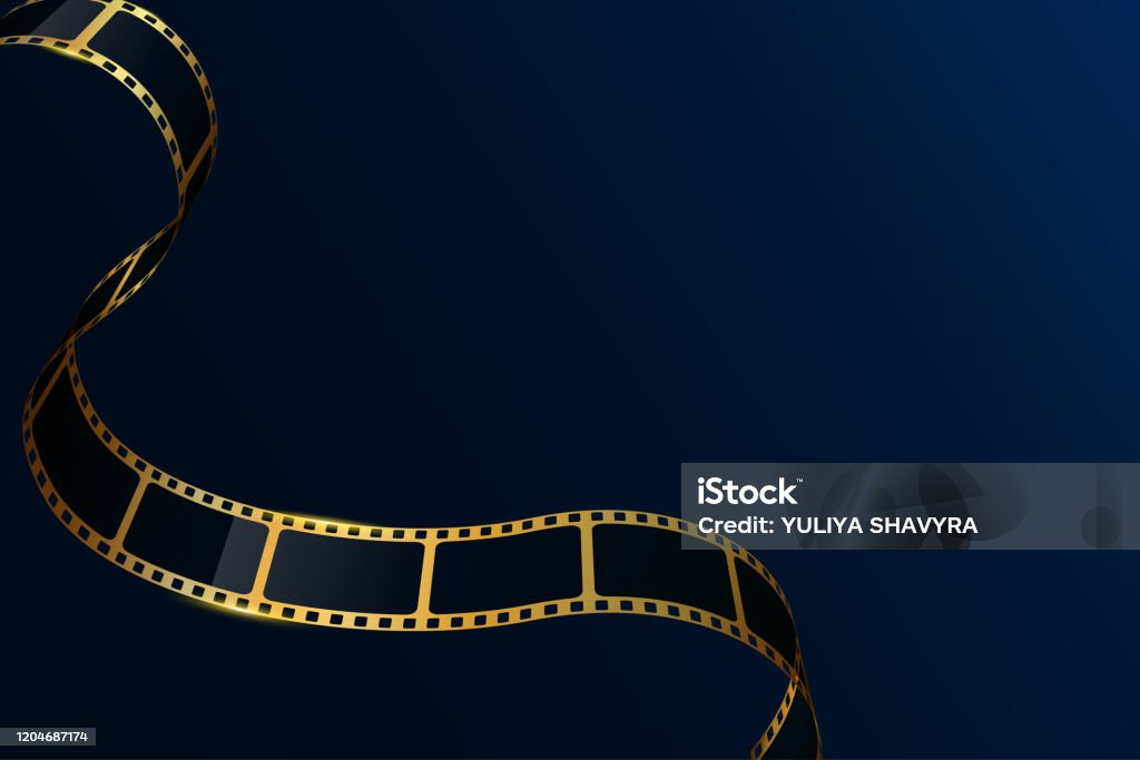Realistic 3d Gold Cinema Film Strip Isolated On Blue Background Festive  Design Cinema Film Frame With Place For Text Vector Template Movie For  Advertisement Poster Brochure Banner Flyer Eps 10 Stock Illustration 