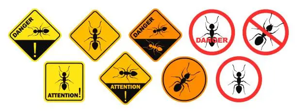 Vector illustration of Ant danger sign. Isolated ant on white background