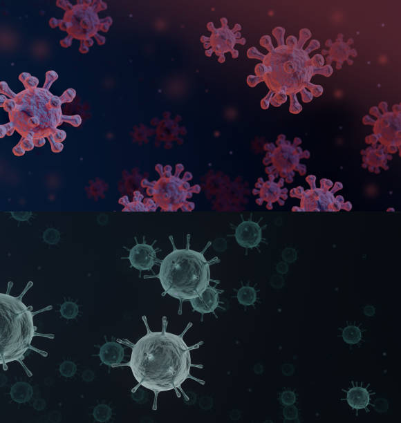 istock Virus Microscopic Particles Moving in the atmosphere  (3D Rendering) 1204688941