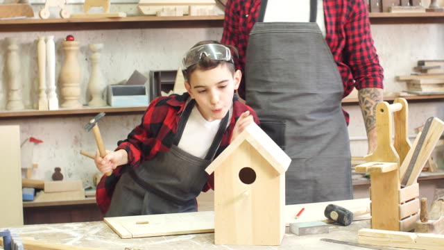 Woodwork classes for children and creativity concept