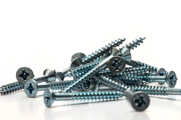istock Steel wood screws isolated on a white background 1204696120