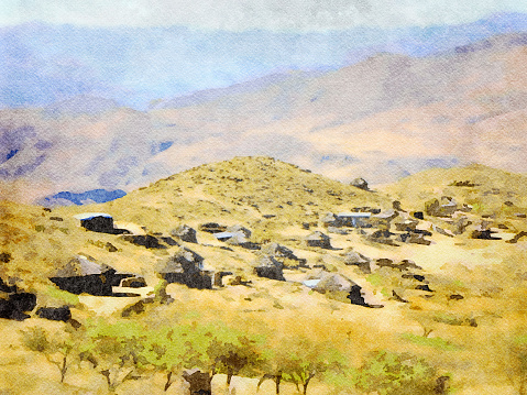 This is my Photographic Image of a Landscape in Lesotho in a Watercolour Effect. Because sometimes you might want a more illustrative image for an organic look.