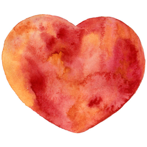 istock Orange red watercolor hand drawn heart; raster illustration 1204699967