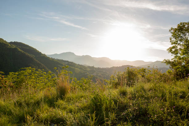 istock Scenic view of mountain range at sunrise 1204700090