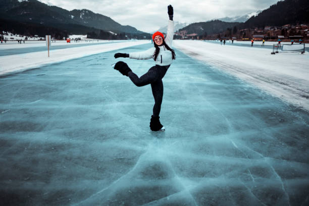 istock A female having fun while figure skating on a frozen lake 1204702283