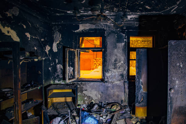 istock Burnt old rural house interior. Consequences of fire 1204702319