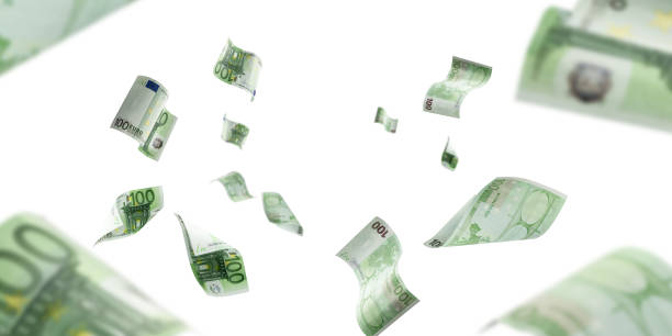 istock Counting euro banknote falling isolated. Money cash texture on white background. 1204703387