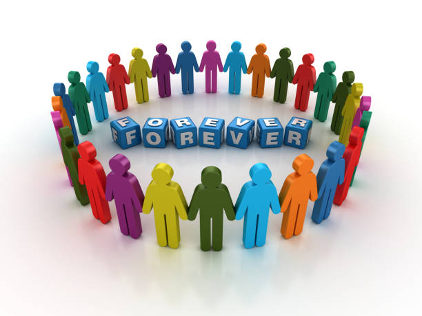 istock Pictogram Teamwork with FOREVER Buzzword Cubes - 3D Rendering 1204703515