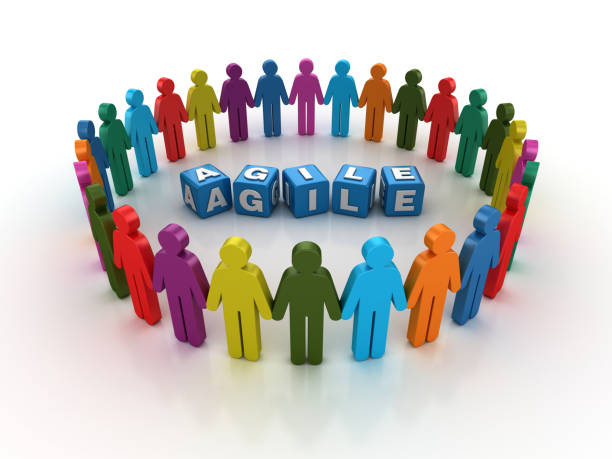 istock Pictogram Teamwork with AGILE Buzzword Cubes - 3D Rendering 1204703607
