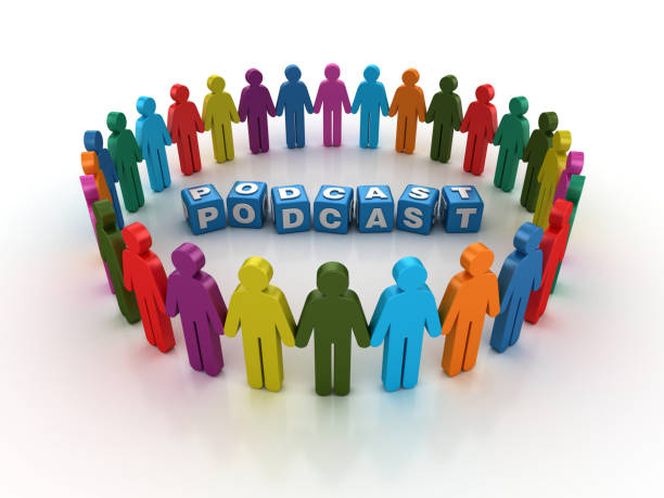 istock Pictogram Teamwork with PODCAST Buzzword Cubes - 3D Rendering 1204704284