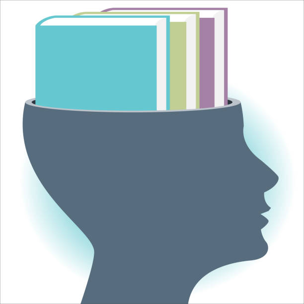 Head full of books A metaphoric illustration about the importance of beeing educated. book dedication stock illustrations