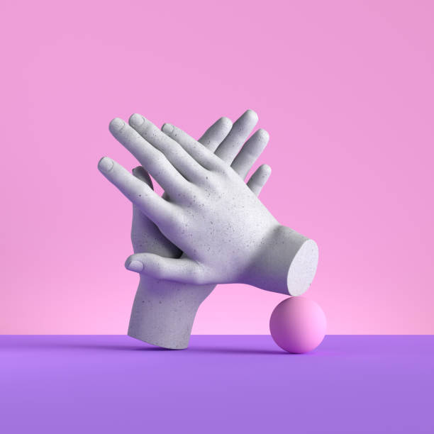 istock 3d render, hands isolated on pink background. Applause gesture. Minimal fashion concept, mannequin body parts. Limb prosthesis 1204713341