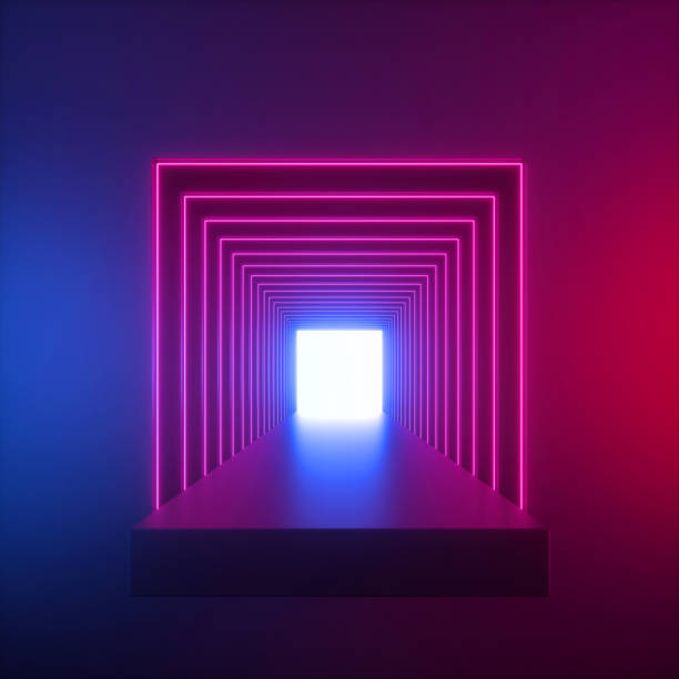 istock 3d render, abstract geometric background, red blue neon light, long tunnel, square portal, modern minimal room, performance stage, empty corridor, blank showcase, fashion podium, floor reflection 1204713966