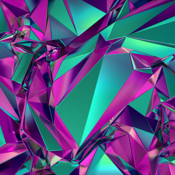 istock 3d render, abstract geometric pink green polygonal faceted background, crystal structure, crumpled holographic metallic foil texture, iridescent crystallized fashion wallpaper, vivid neon palette 1204714036