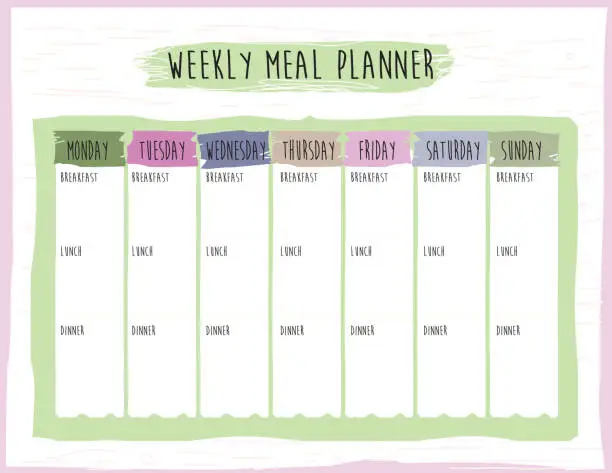 Vector illustration of Weekly Meal Plan Calendar Organizer design template