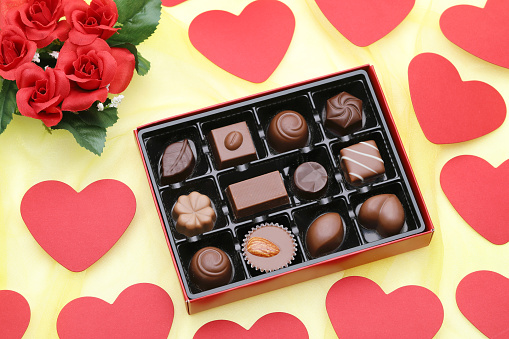 Box of assorted chocolate with heart for Japanese Valentine's day image
