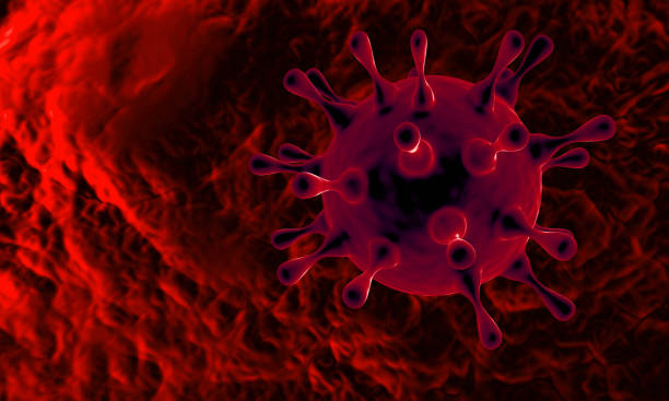 3D render nCov-Coronavirus cell outbreak and coronaviruses influenza red background concept dangerous flu shot pandemic medical health risk with disease.