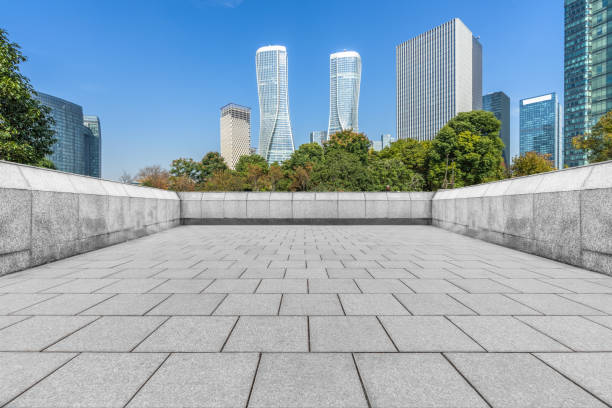 istock empty brick floor with cityscape and skyline 1204730377