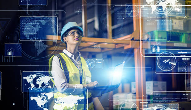 Industrial technology concept. Communication network. INDUSTRY 4.0. Factory automation.
