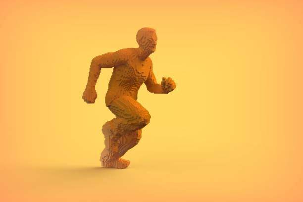 istock Running Voxel Man on Yellow Background 1204733361