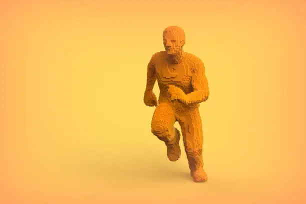 Running Voxel Man on Yellow Background