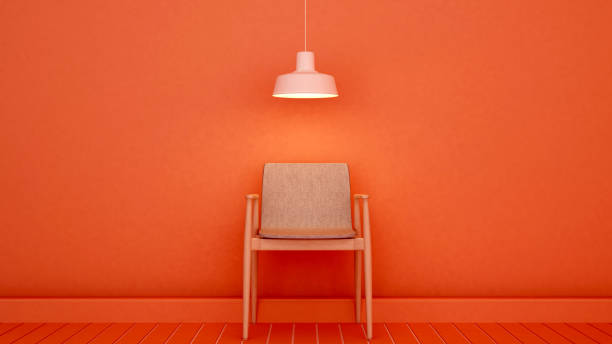 istock Living area in orange room for exhibition artwork - 3D Rendering 1204735988