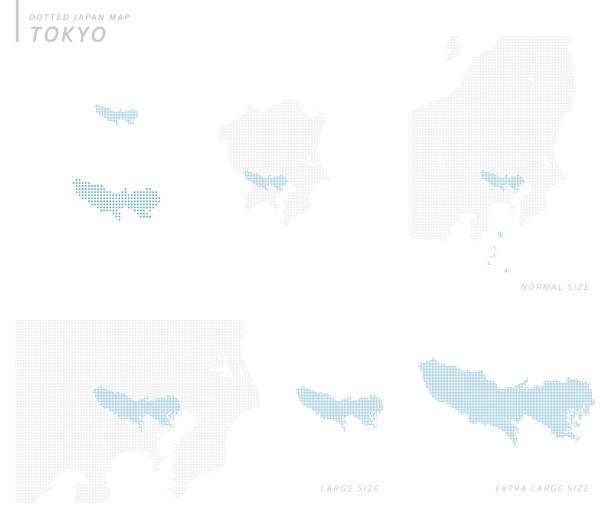 dotted Japan map set, Tokyo dotted Japan map set, Tokyo kanagawa prefecture stock illustrations