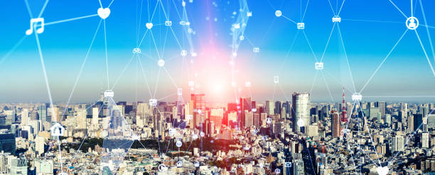 istock Smart city and communication network concept. 5G. LPWA (Low Power Wide Area). Wireless communication. 1204743652