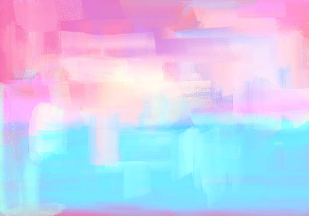 Soft pearlescent pastel abstract background art with brush strokes in blue and pink.