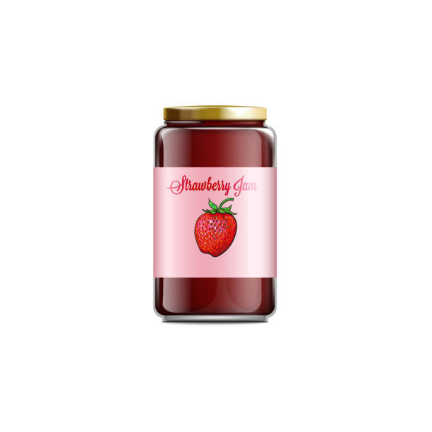 istock Strawberry jam in glass jar - realistic mockup of sweet red jelly container 1204751762