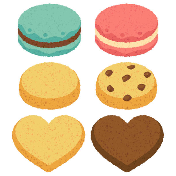 Cookies and macaroons hand drawn style illustration set This is an illustration set of cookies and macaroons hand drawn style. round sugar cookie stock illustrations