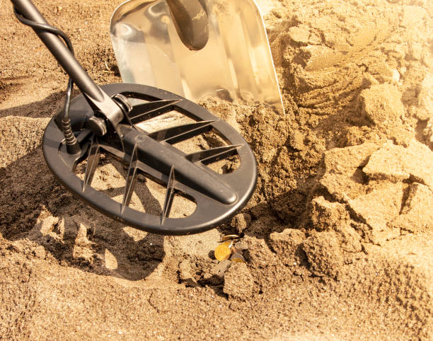 istock metal detector and shiny treasures 1204760075