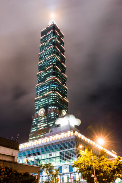 Taipei, Taiwan- November 15, 2016: Beautiful landscape and cityscape of taipei 101 skyscraper and architecture in the city skyline at night time.