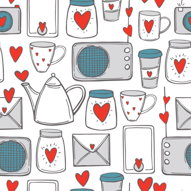 illustrations, cliparts, dessins animés et icônes de modèle de jour de valentine avec des éléments. - printed media audio