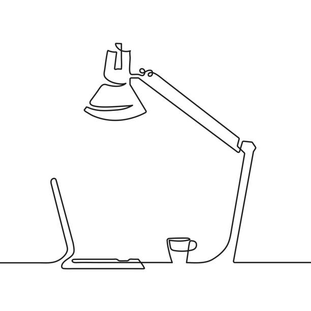 벡터 블랙 연속 테이블 오피스 램프 1라인 - household item stock illustrations