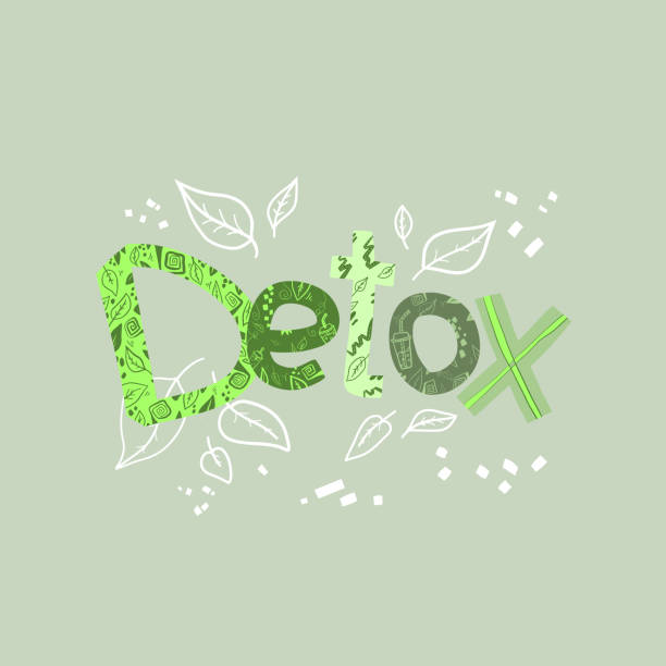 Detox lettering drawn in doodle style.  Logo design with small details on a white background. Detox lettering drawn in doodle style.  Logo design with small details on a white background. Great for poster, banner. detox stock illustrations