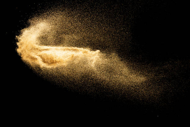 istock Dry river sand explosion isolated on black background. Abstract sand cloud.Brown colored sand splash. 1204773816