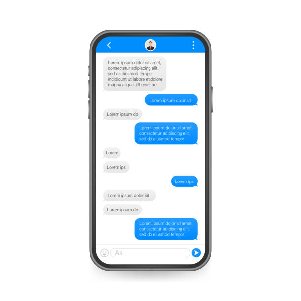 대화 창채팅 인터페이스 응용 프로그램. 모바일 ui 디자인 개념을 정리합니다. sms 메신저. 벡터 스톡 일러스트레이션입니다. - twitter telephone mobile phone smart phone stock illustrations
