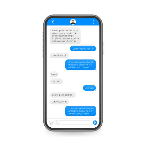 Chat Interface Application with Dialogue window. Clean Mobile UI Design Concept. Sms Messenger. Vector stock illustration. Chat Interface Application with Dialogue window. Clean Mobile UI Design Concept. Sms Messenger. Vector stock illustration text messaging stock illustrations