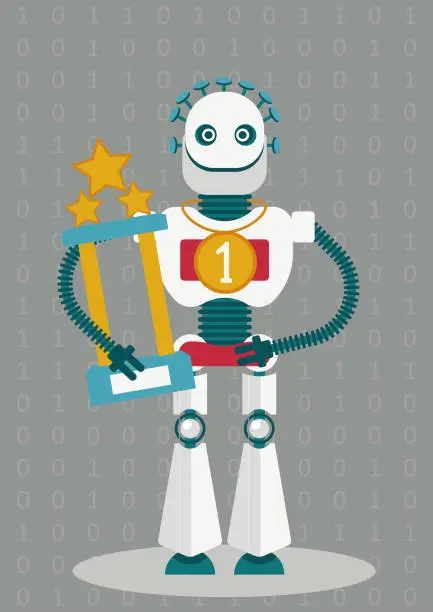 Vector illustration of I will be a champion.Will be androids better than human. Will the artificial intelligence predominate over human mind. Dilemma of robotics