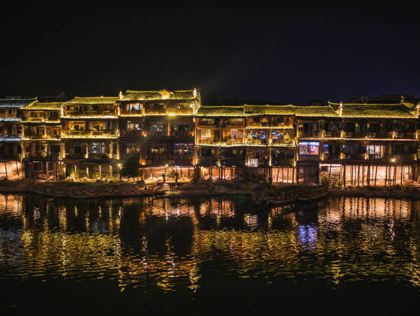 Scenery view in the night of fenghuang old town .phoenix ancient town or Fenghuang County is a county of Hunan Province Scenery view in the night of fenghuang old town .phoenix ancient town or Fenghuang County is a county of Hunan Province, China fenghuang county photos stock pictures, royalty-free photos & images