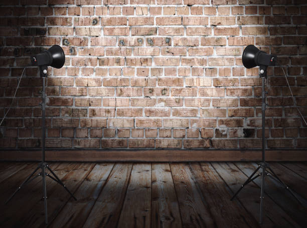 istock photo studio in old room, light equipment 1204783303