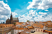 St. Peter and Paul's Cathedral and cityscape from Old Town Hall tower in Brno, Czech Republic