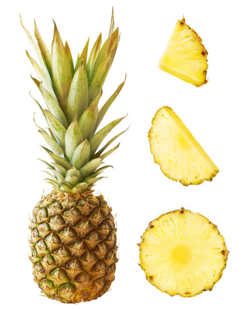 istock Set of Whole and Sliced Pineapple Isolated on White 1204790396