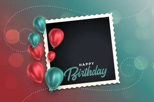 Vector illustration of beautiful happy birthday card with balloons and photo frame