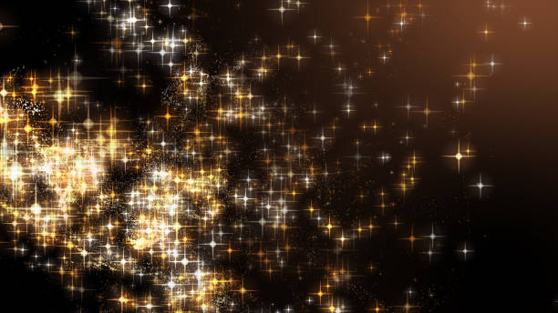 istock Spark gold stars dust blur bokeh night sky for web banner widescreen background. 3D graphic stars glitter. 1204799278