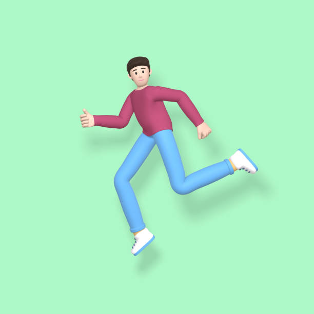 istock 3D rendering character a young, happy, cheerful guy jumping and dancing on a green background. Abstract minimal concept youth, college, school, happiness, success, victory. 1204803723