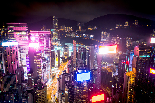 Aerial View Of Hong Kong Wan Chai District Stock Photo - Download Image